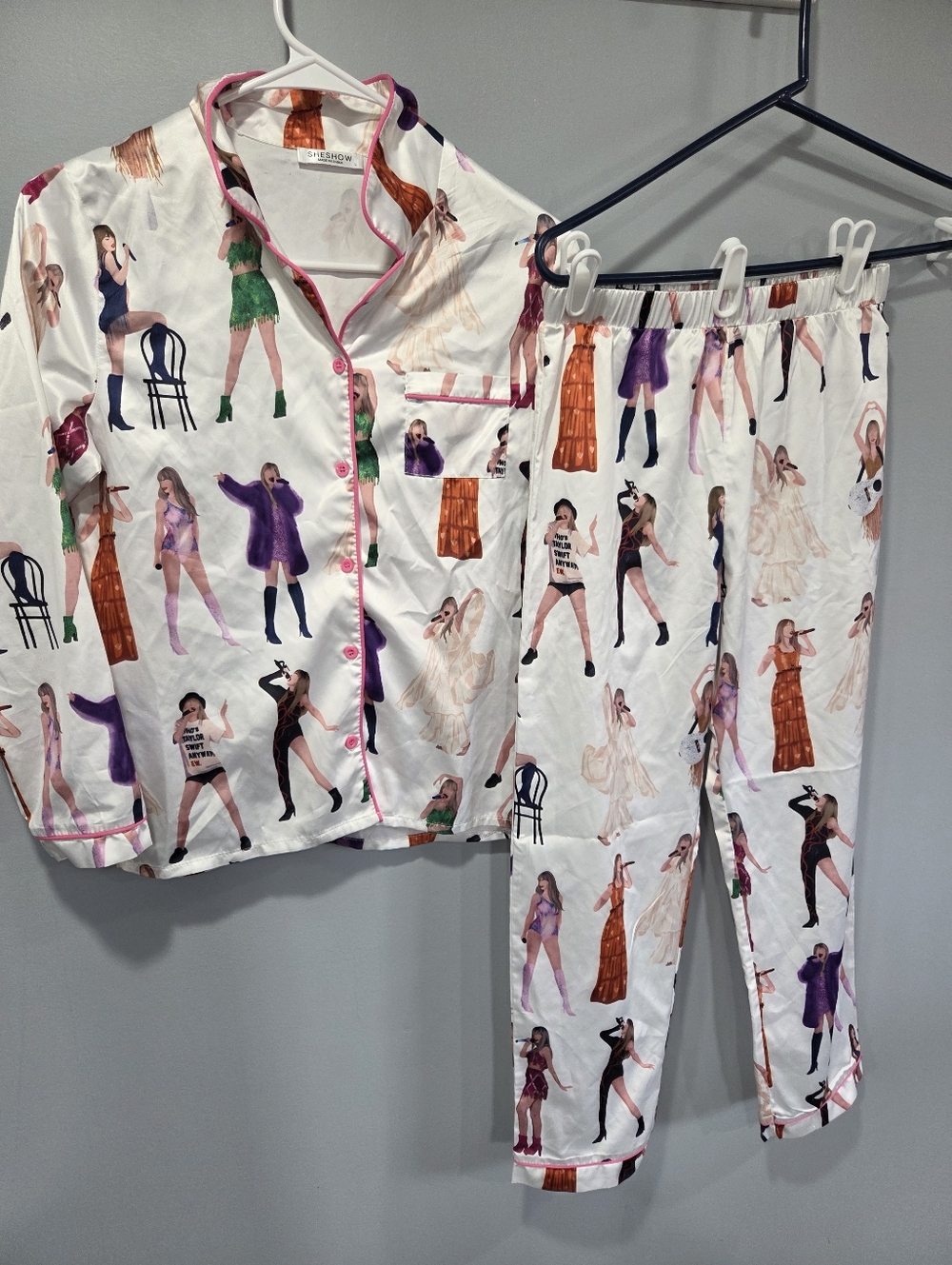SheShow Taylor Swift Eras Tour Silky Satin Pajamas Set YOUTH LARGE   White